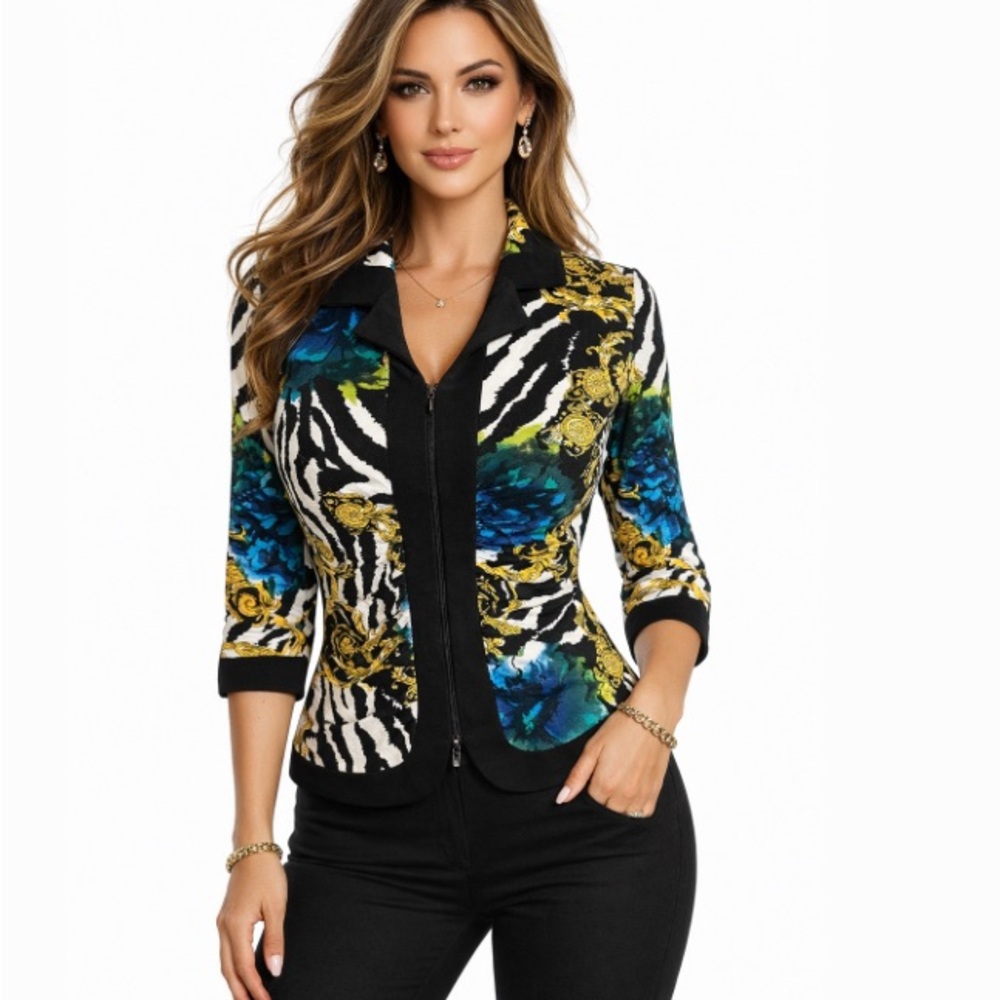 Joseph Ribkoff knit Women's Multicolor Blazer full zip up